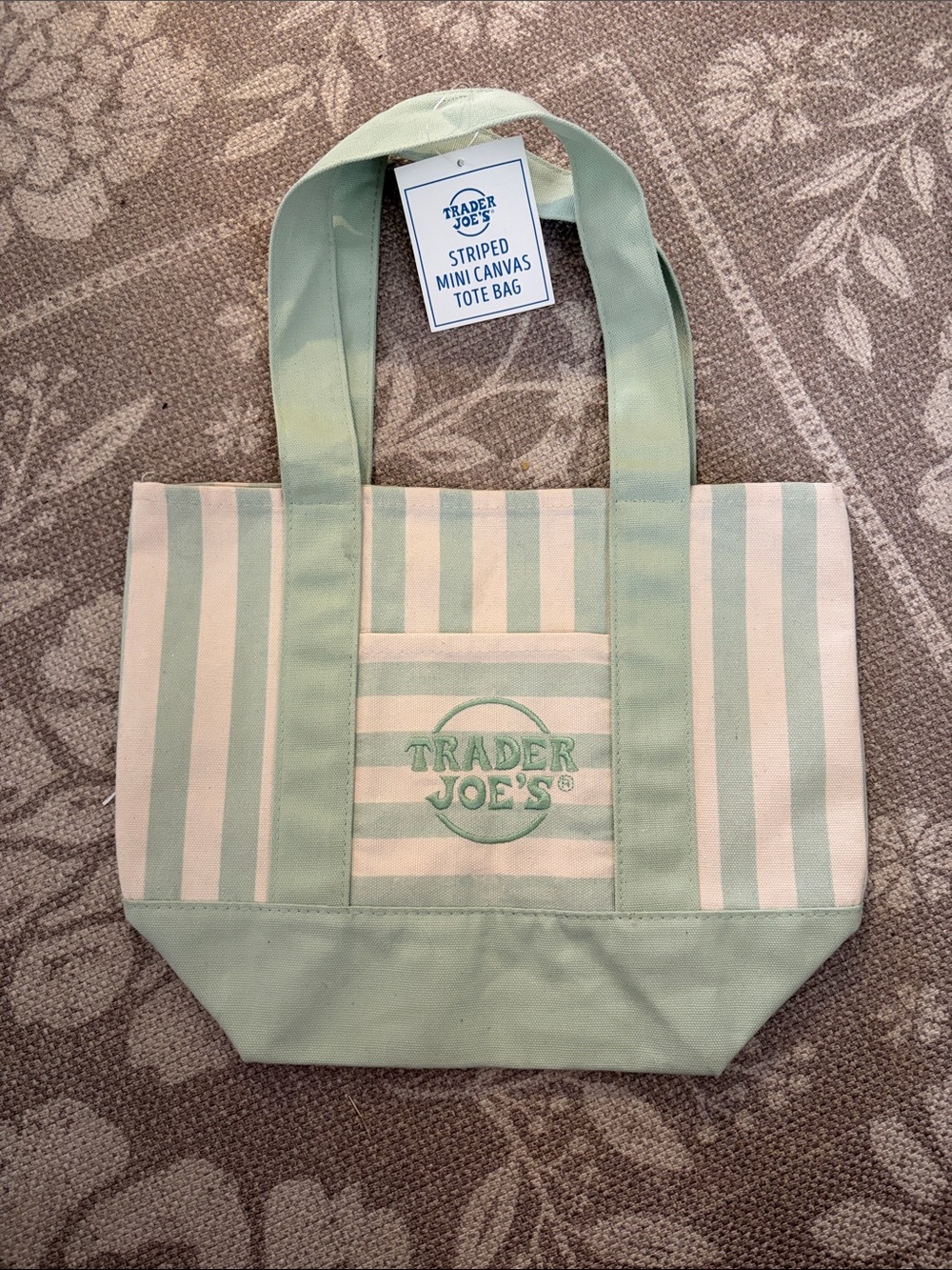 Trader Joe’s Mini Canvas Tote in Teal Stripe